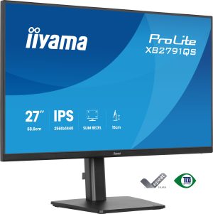 Écran IIYAMA 27 pouces Noir dalle IPS Ultra mince 16:9 2560x1440 1ms 75Hz 350cd/m² 1000:1 HDMI DP HPs 2x2W VESA 100x100 15cm pied reglable hauteur Pivot - XB2791QS-B1