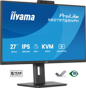 Écran IIYAMA 27 Noir Ultra mince avec Webcam IPS 16:9 2560x1440 16:9 350cd/m - XB2797QSNPH-B1
