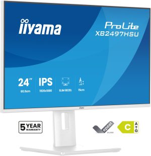Écran IIYAMA 24 pouces Ultra mince Blanc IPS 1920x1080 16:9 120Hz 4ms 350cd/m² HDMI DP USB-HUB (2x 3.2 + 2xC) HPs 2 x 2W 15cm pied réglable + Pivot TCO - XB2497HSU-W1